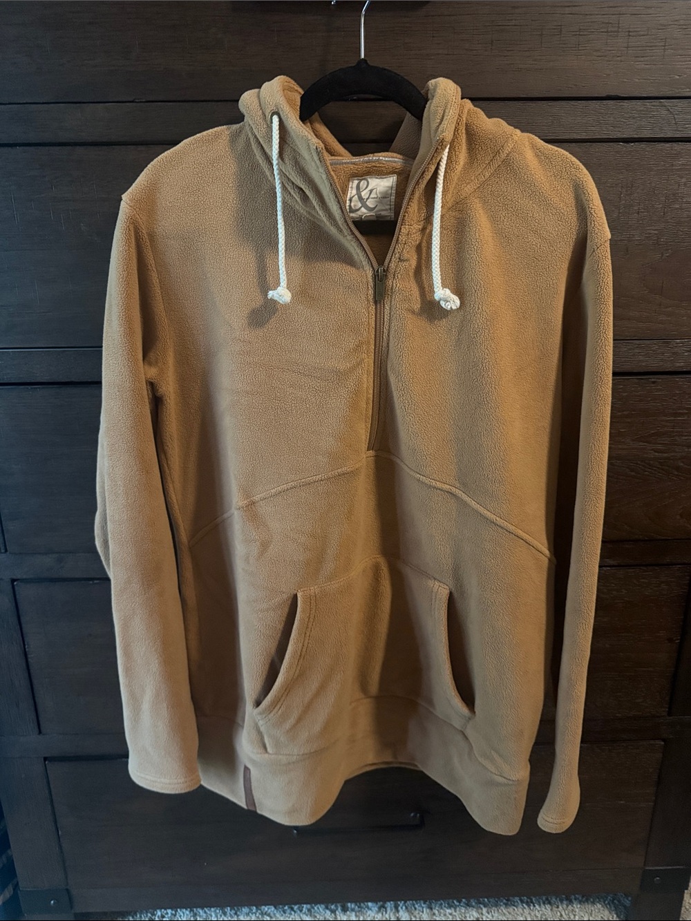 Ampersand Avenue woman's Hooded Fleece Pullover Sweater - Tan